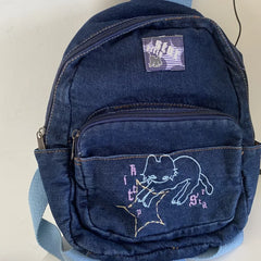 Futurecen  -  fancy bags Fashion Small Denim Backpack Kawaii Cat School Bag Mini Cute Schoolbag Deep Blue Backpacks Aesthetic Japanese Preppy Book Bags