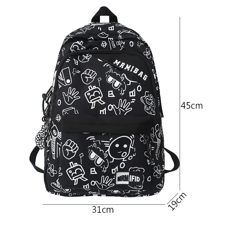 Futurecen New Fashion Girl Graffiti Design Bookbag for Teens Backpack Colleg Cute Schoolbag Laptop Rucksack Women Mochila Travel Bag