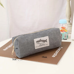 Futurecen  -  Shark Pencil Case Corduroy Pen Case Kawaii Stationery Estuche Large Capacity Pencilcase Trousse School Supplies Pencil Pouch