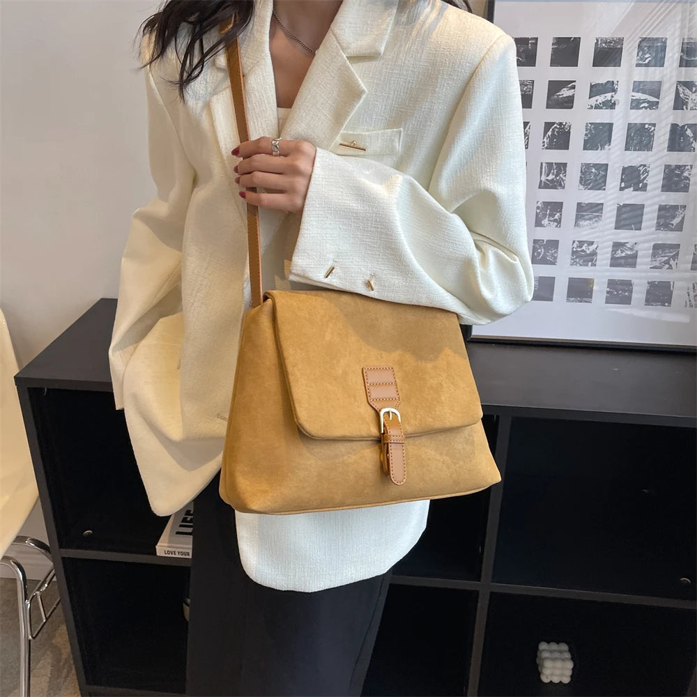 Futurecen  Retro Crossbody Bags For Women Flap Shape Messenger Bag Soft Leather Pure Color Shoulder Shopper Totes 2024 New In Handbag