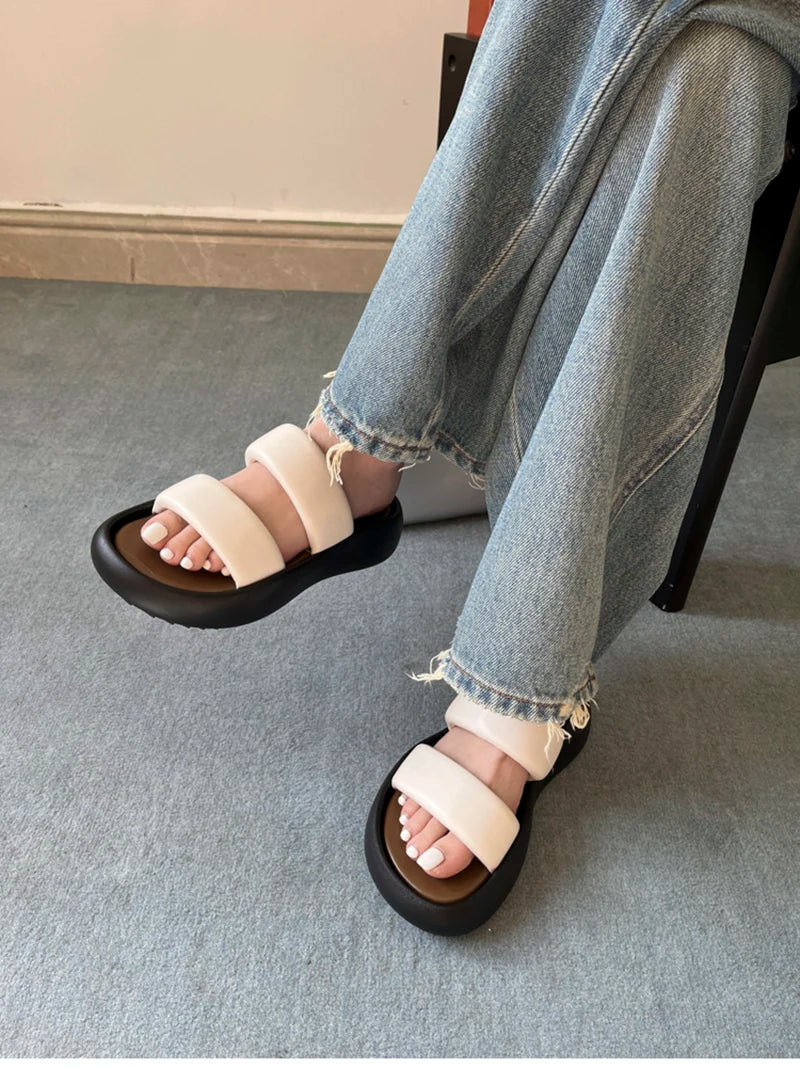 Futurecen 2024 Summer Chunky Women Slipper Fashion Elegant Ladies Open Toe Platform Flats Slides Beach Vacation Sandal Shoes