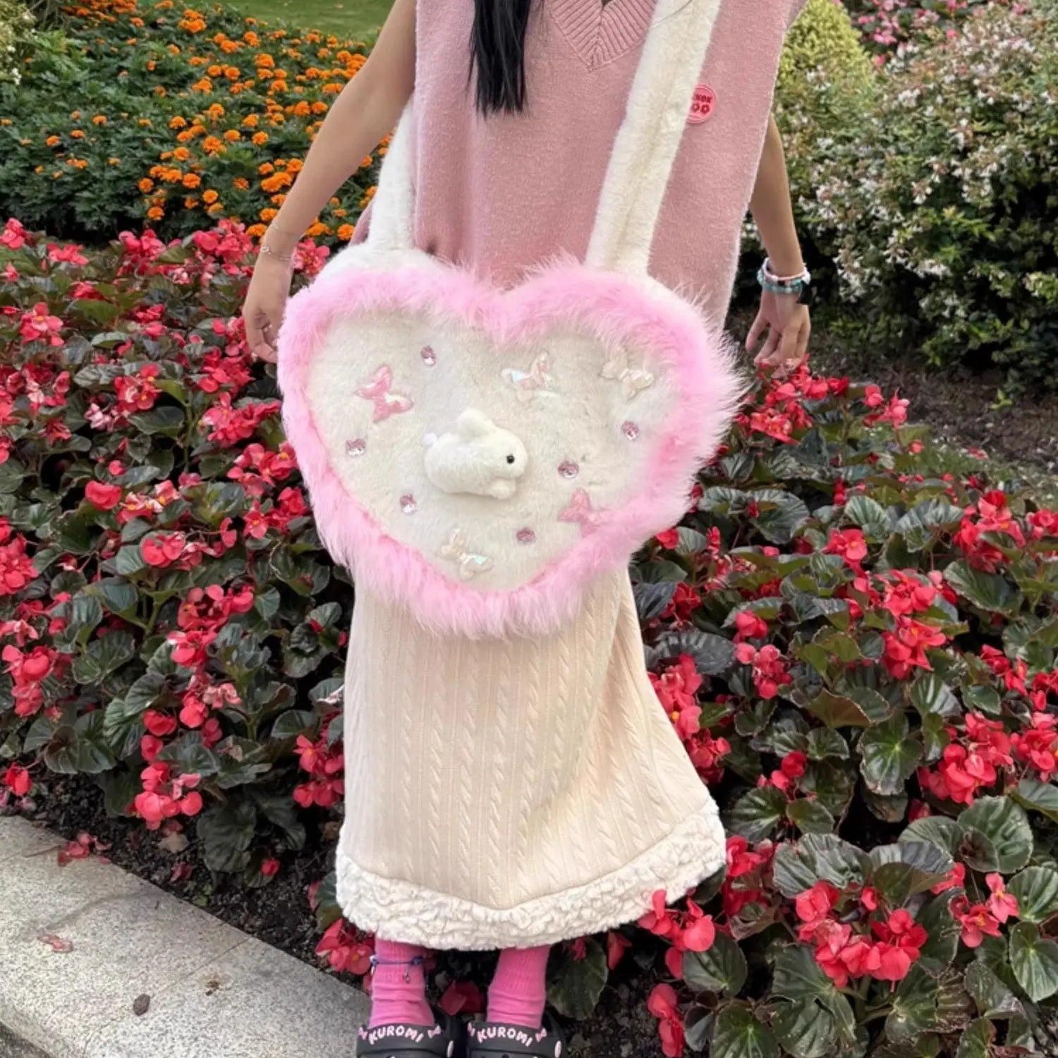 Futurecen  -  fancy bags Y2k Girls Heart Crossbody Bag Korean Fashion Cute Fluffy Shoulder Bag Designer Plush Rabbit School Bags Winter Kawaii Handbag