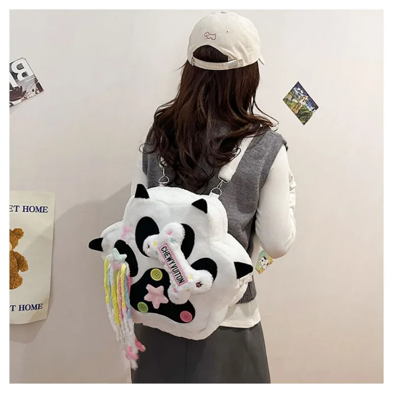 Futurecen  -  fancy bags Kawaii Women Backpacks Fashion New Trend Y2K Patchwork Furry Paw Bag Female Large Capacity Tassels Star Bolso Mujer