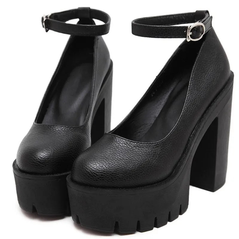 Spring Autumn Casual High Heels Shoes Sexy Chunky Heel Platform &nbsp;Shoes White Black Size 42 Single shoes