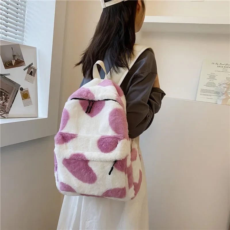 Futurecen  -  Korean Y2k Preppy Wide Shoulder Strap Student Cute School Backpack Harajuku Sweet Girl Plush Backpack Sports Fitness Bag