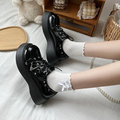 Futurecen Plus Size 42 Lolita Shoes Women Japanese E Girl Chunky Platform Cosplay Costume Student Mary Jane Black Shoe