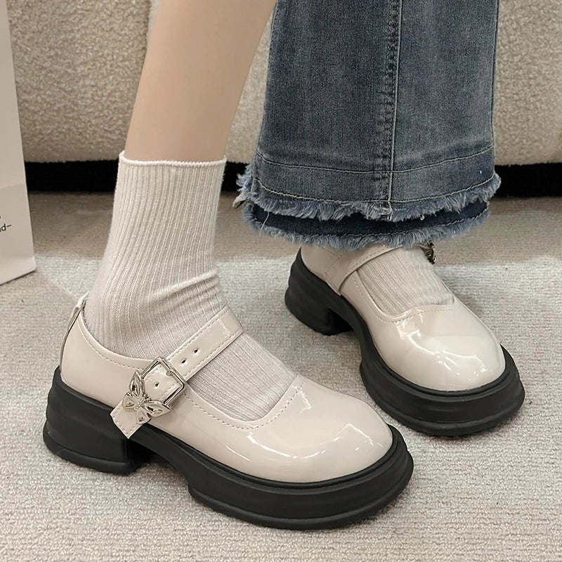 Futurecen  Fashion Bow Ankle Buckle Mary Jane Shoes Woman Thick Heeled Platform Lolita Shoes Woman Japanese Students Uniform Shoes Female