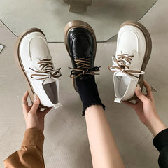 Futurecen  -  New Spring Casual Women Loafers Leather British Style Women Shoes Lace-up Platform Student Girls Shoes