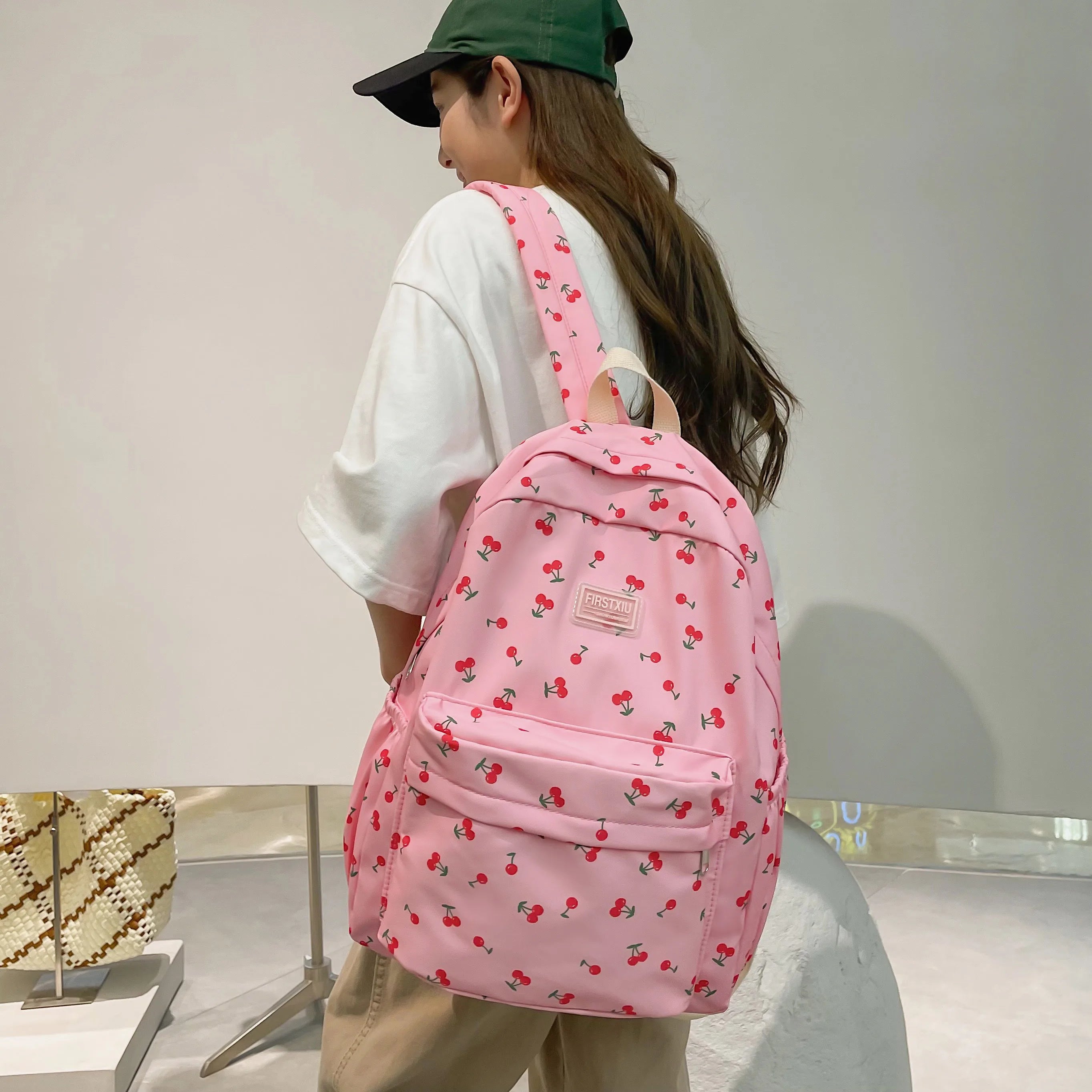 Futurecen Women Trendy Print School Bag Female Laptop College Backpack Fashion Lady Kawaii Bag New Girl Cherry Floral Travel Book Backpack