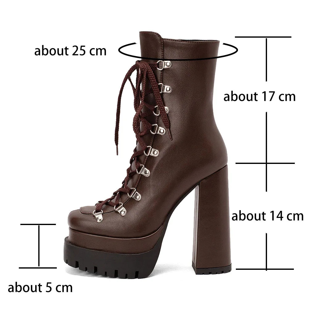 Futurecen  Female Platform Boots Lace Up Super High Chunky Heel Ankle Boots Fashion Shoes Woman Autumn Winter Hot Sale Brand New