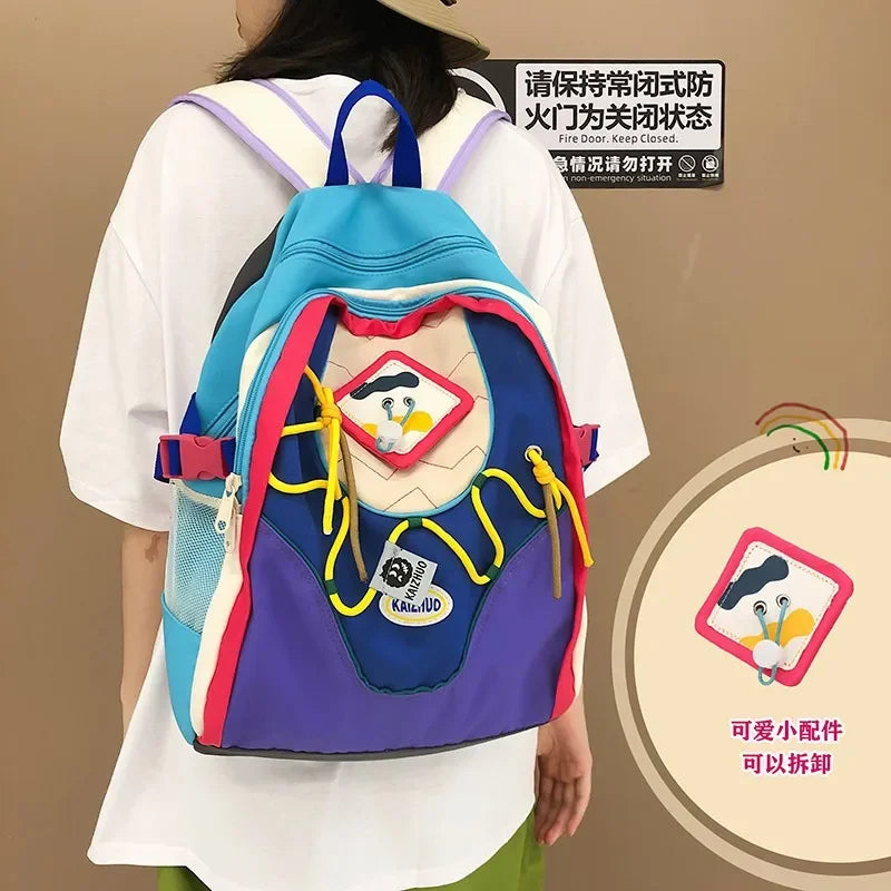 Futurecen  -  Large Capacity Canvas Student Schoolbag Fashion Contrast Color Sweet Girl Travel Backpack Japanese Harajuku Cute Backpack