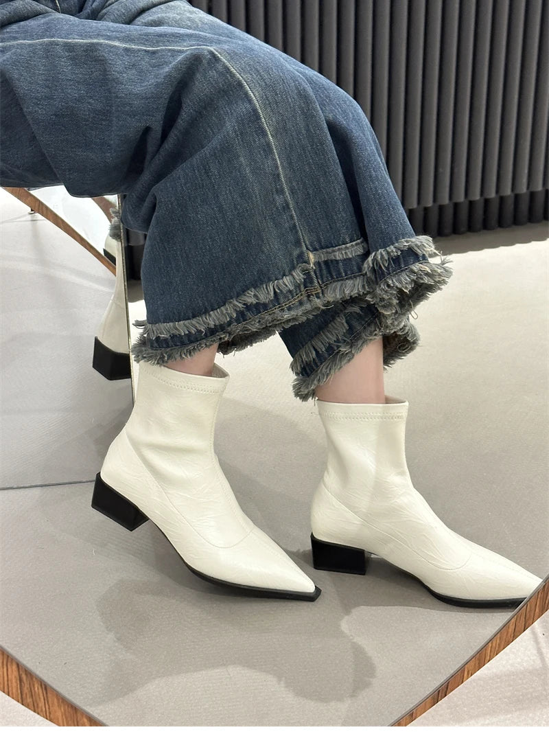 Futurecen Autumn Women Ankle Boots Shoes Fashion Pointed Toe Ladies Short Boot Square Low Heel Casual Winter Women's Footwear