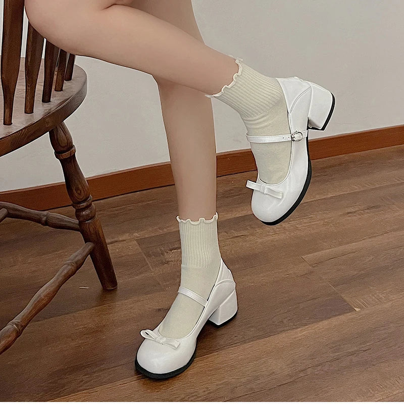 Futurecen Retro Style JK Women Mary Jane Shoes Fashion Shallow Butterfly-knot Leather Shoes Autumn Ladies Dancing Party Prom Pumps