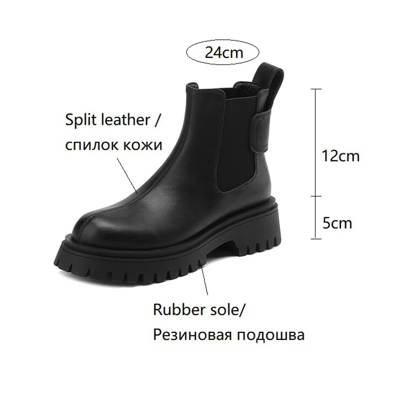 Futurecen NEW Autumn Women Boots Split Leather Shoes for Women Round Toe Chunky Heel Boots Winter Short Boots Platform Ankle Boots Women