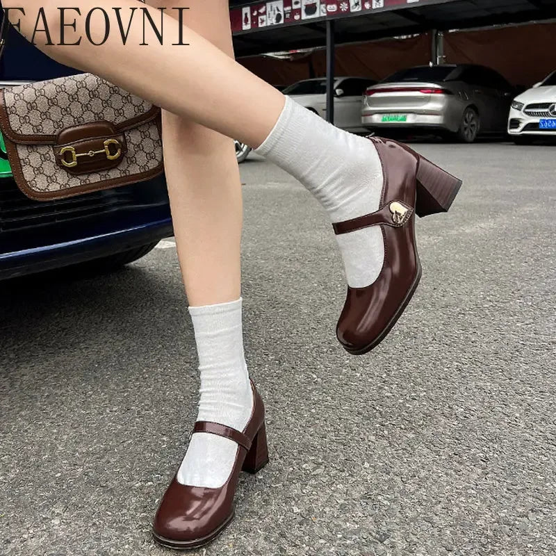 Futurecen 2024 New Mary Jane Shoes Women's Shoes Women Thick Heels Buckle Lolita Shoes School Uniform Student Girls Leather Shoes