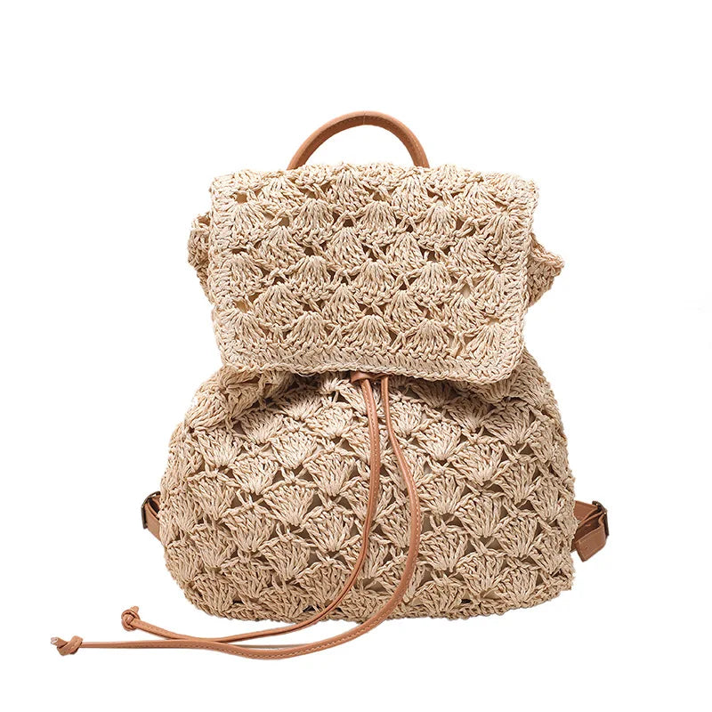 Futurecen  - fancy bags Straw Backpack for Women Design Casual Woven Rattan Travel Bagpack Beach Holiday Style Female Knit Drawstring Korean Rucksack