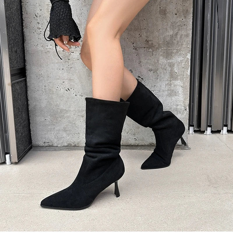 Futurecen Cowboy Boots For Women Fashion Slip On Long Boots Female Thin High Heel 2024 Autumn Winter Girl's Boots Shoes