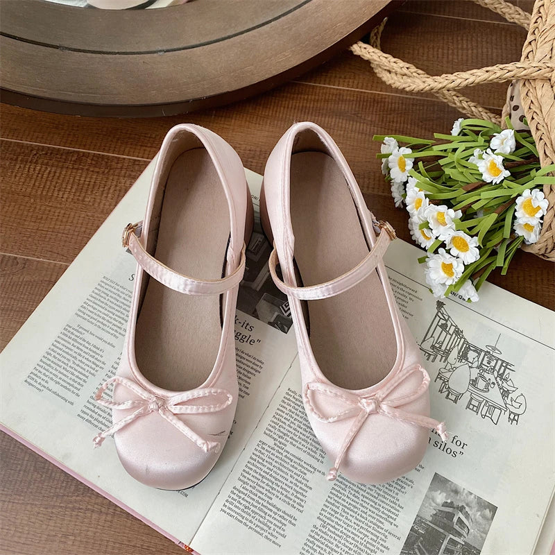 Futurecen New Spring Autumn Thick Heel Pink Shoes Elegant Bow Lolita Shoes College Girls High Heels Fashion Women Sandals