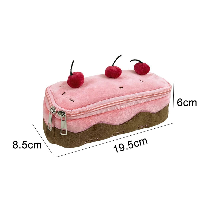 Futurecen  -  Plush Cherry Cake Pencil Case Estuches Escolares Pencil Pouch Large Capacity Kalemlik Trousse School Supplies Pencilcase