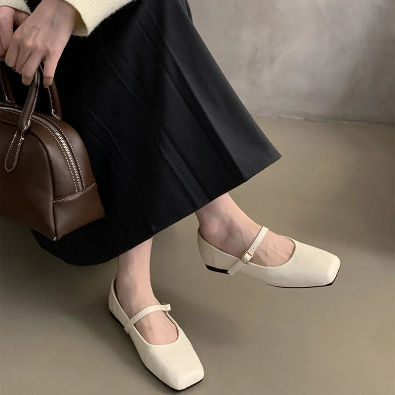 Futurecen Vintage Spring Women Mary Jane Shoes Fashion Ladies Casual Soft Sole Flats Women's Comfort Square Toe Grandma's Shoes