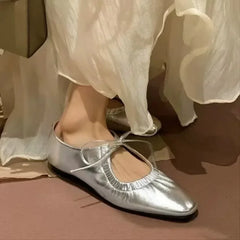 Futurecen  -  Spring/Summer Women Shoes Ballet Flats Ladies Leather Shoes Girl New Narrow Band Silver Flats Bling Bling Gold Round Loafer