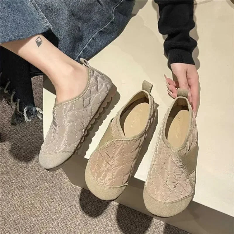 Futurecen  -  Grandma Shoes Casual Female Sneakers Soft Shallow Mouth Dress Flats Loafers Down Cloth Autumn Winter Women's Shoes