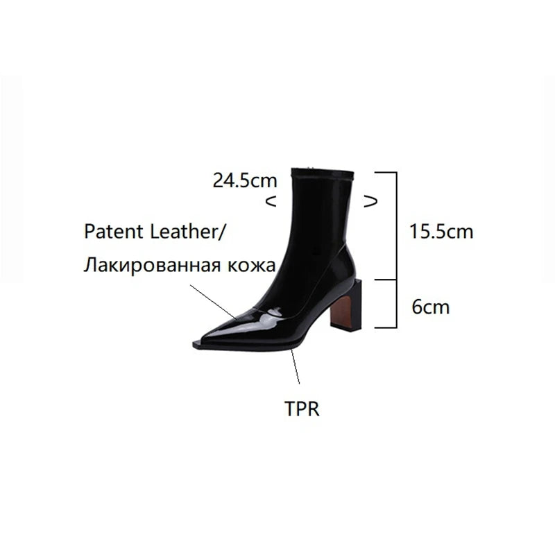 Futurecen  - NEW Autumn Women Boots Pointed Toe High Heel Shoes Women Concise Patent Leather Boots Zipper Stretch Boots for Women Fall Shoes