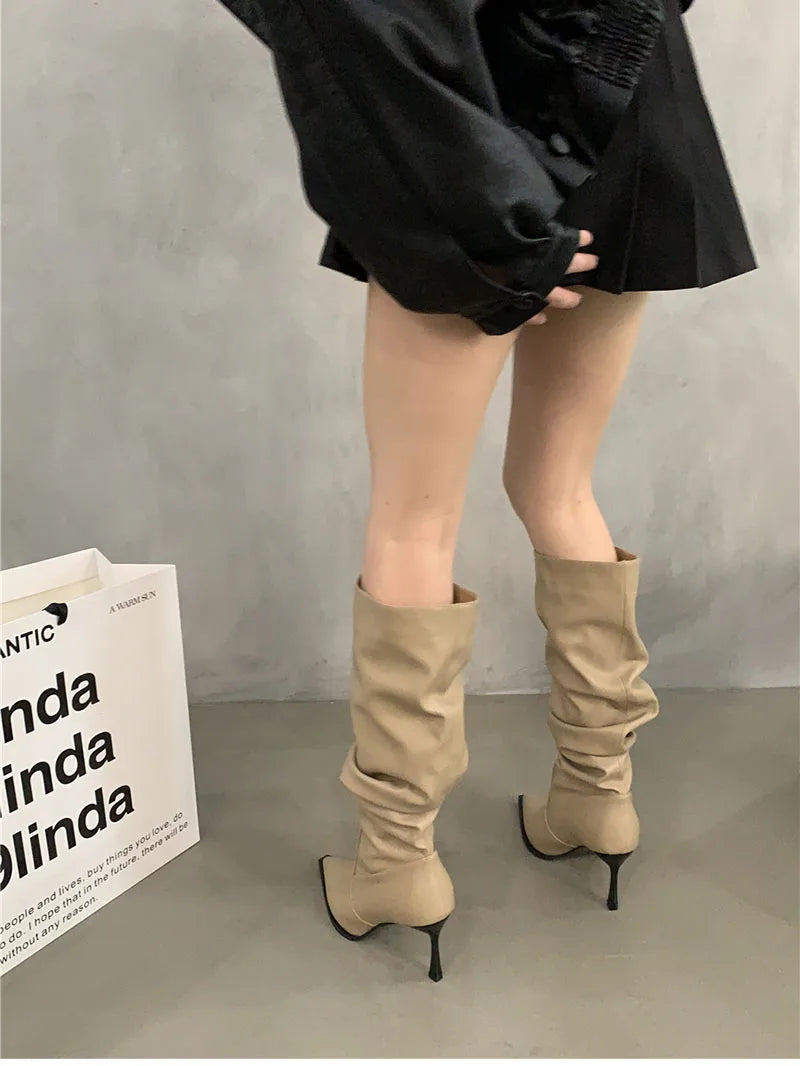 Futurecen Fashion Style Women Knee-High-Boots Sexy Pointed Toe Long Booties Shoes Strippers Party High Heel Shoes