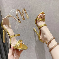 Futurecen Street Style Open Toe Ankle Strap Women Sandals Sexy Hollow Out Thin High Heels Banquet Prom Summer Shoes