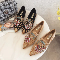 Futurecen  -  trending shoes New Pointed Toe Women Flat Rhinestones Loafers Autumn Rivets Classic Ladie Flats Shoes Women's Ballet Flats Soft Boat Shoes