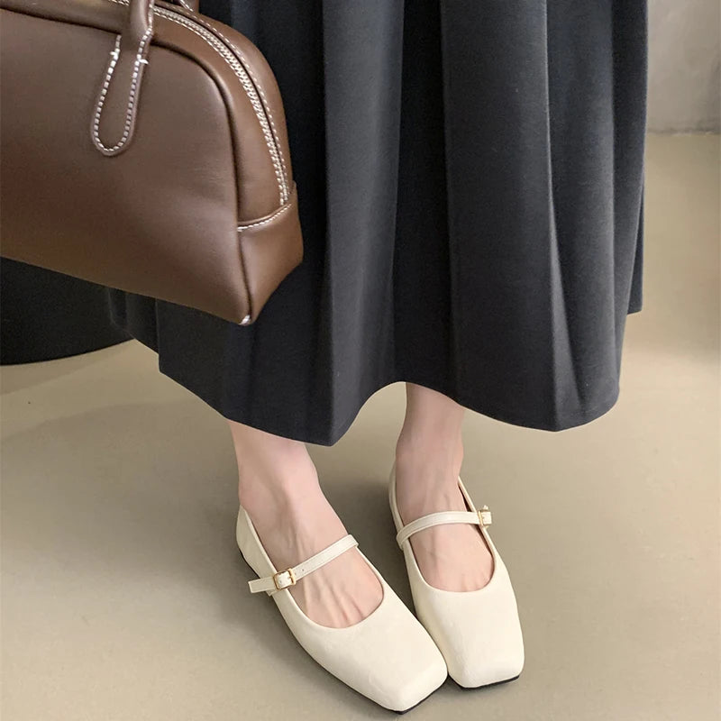 Futurecen Vintage Spring Women Mary Jane Shoes Fashion Ladies Casual Soft Sole Flats Women's Comfort Square Toe Grandma's Shoes