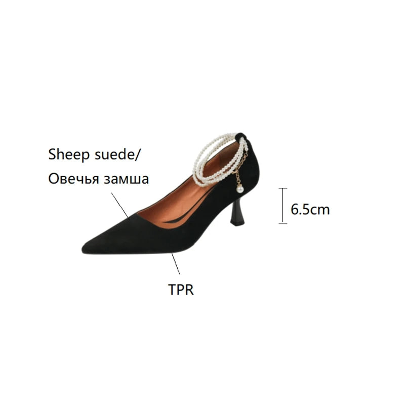 Futurecen  -  NEW Spring Women Shoes Pointed Toe Thin Heel Women Pumps Sheep Suede High Heels Elegant Women's Stiletto Heels Pearl Party Shoes