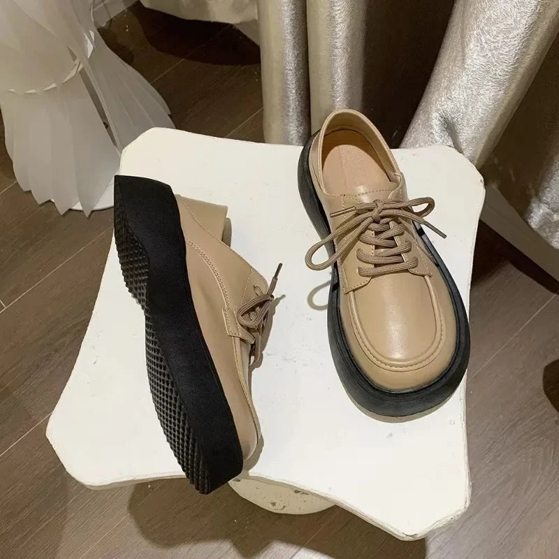 Futurecen  -  Small Leather Shoes Women New Single Shoe Platform Muffin Tie Round Head Fashion Mary Jane Shoes Women's Shoes