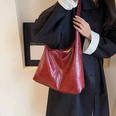 Futurecen  Women's PU Leather Soft Shoulder Bag Vintage Wine Red Ladies Underarm Bag 2pcs Commuter Versatile Tote Bag Quality Large Handbag