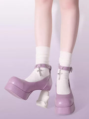 Original Y2K Subcultural Punk Ghost Heels Lorita Shoes Cos Loli High Heels 5-8cm PU Round Toe Shoes