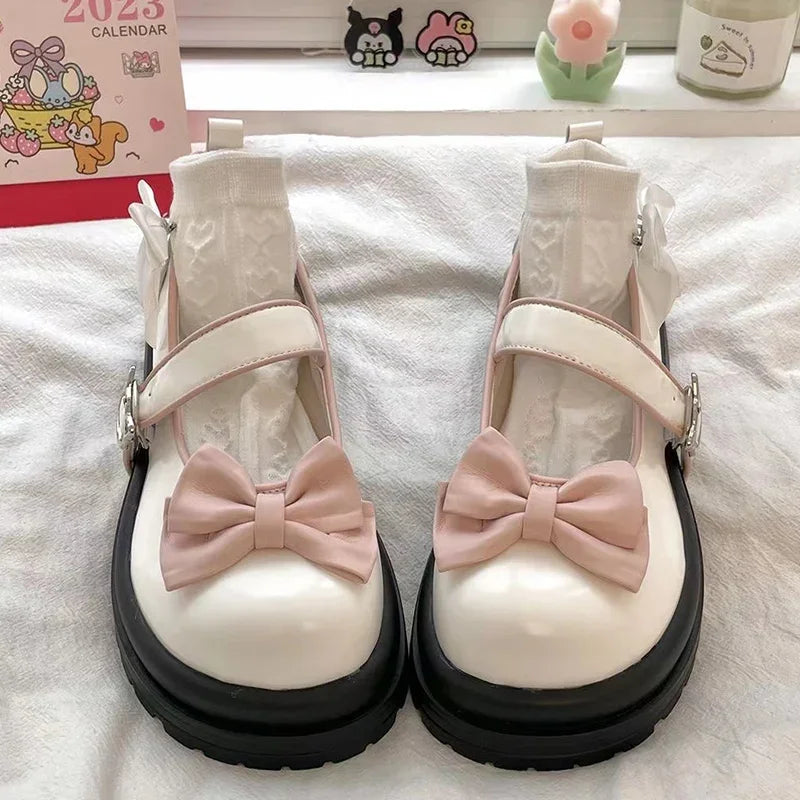 Futurecen Bows Lolita Shoes Kawaii Mary Jane Shoes Women Japanese Style Vintage Girls High Heel Platform Shoes College Student JK