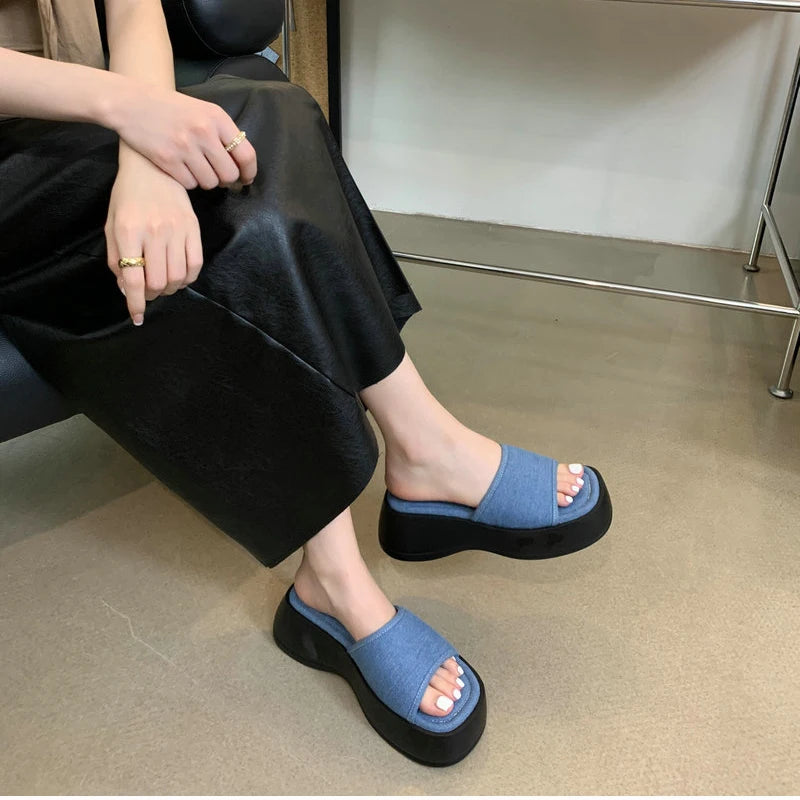 Futurecen Summer Increase Women Slippers Fashion Elegant Open Toe Increase Slides Shoes Ladies Casual Platform Flats Beach Sandal