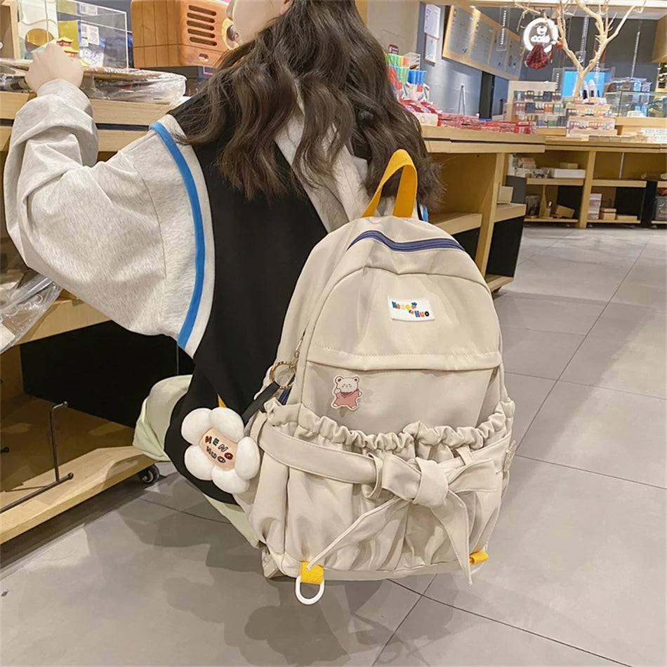 Futurecen Kawaii Women Backpacks Purses Preppy Style School Book Bag with Badge Travel Bag for Teen Girls Bagpack Large Capacity Rucksack