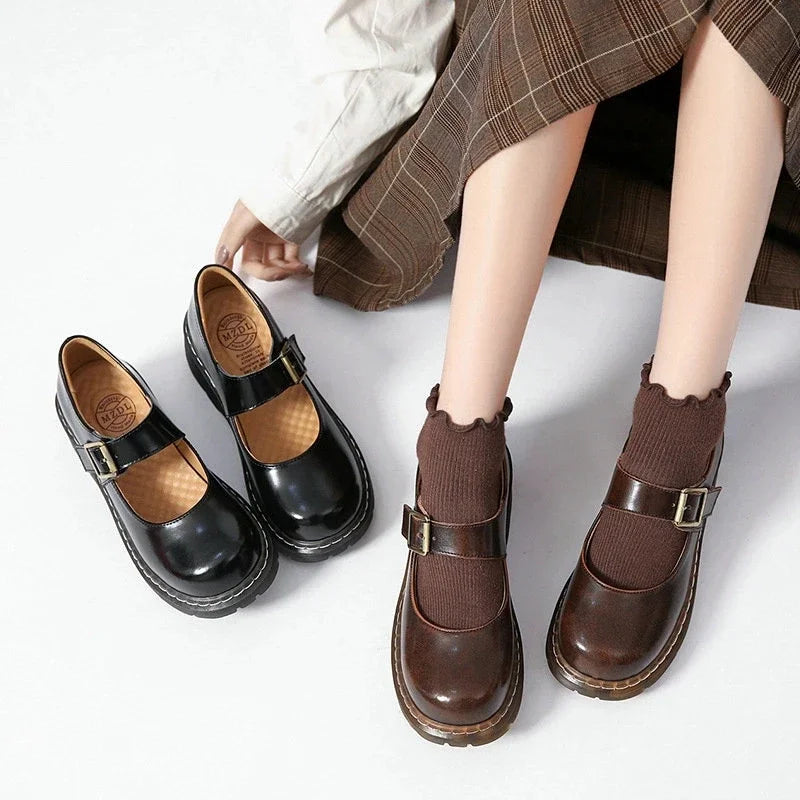 Futurecen New literary Retro Women's Shoes Thick Bottom Mori Girl Japanese Mary Jane Single Shoes College Style