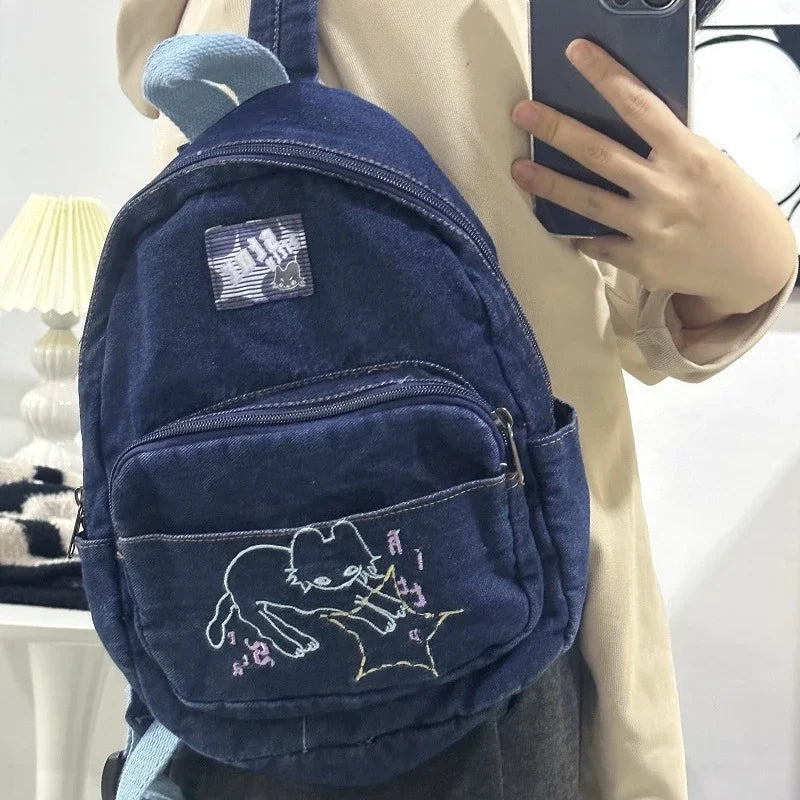 Futurecen 2024 New Denim Korean All Match Schoolbags Kawaii Women Students Vintage Trendy Backpacks Y2k Aesthetic Cartoon Preppy Handbags