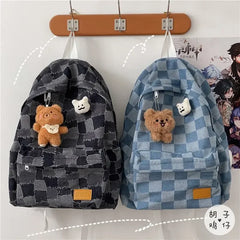 Futurecen  -  fancy bags Korea Preppy High School High-capacity Student Backpack Vintage Plaid Denim Y2k Aesthetic Travel Backpack Office Lady Laptop Bag