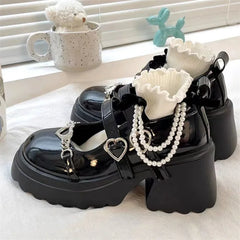 Futurecen  -  Women's Punk Platform Pumps New Metal Chain Mary Jane Lolita Shoes Woman Japanese Patent Leather High Heels Gothic Shoes