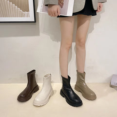 Futurecen Autumn Chunky Women Chelsea Boots Fashion Back Zippers Thick Heel Short Booties Retro Style Street Style Female Shoes