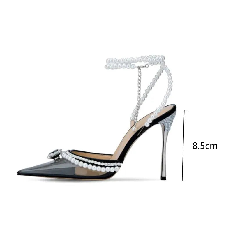 Futurecen Fashion Clear Plexiglass Women Sandals Crystal Pearls Ankle Strap High heels Gladiator Sandals Spring Summer Party Prom Shoes