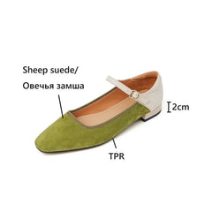 Futurecen  -  NEW Spring/Autumn Women Pumps Sheep Suede Leather Shoes for Women Square Toe Low Heel Shoes Concise Mixed Colors Mary Jane Shoes