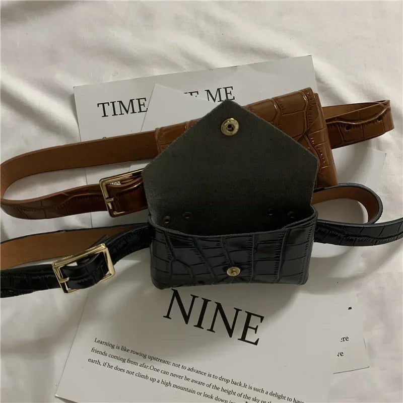 Futurecen  -  Women's Crocodile Waist Bag New Fashion Korean Retro Small Crossbody Bags Ladies Suit Thin Belt Card Purse Cool Girls