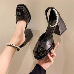 Futurecen  -  Women Heels Platform Shoes Mary Jane Shoes for Women Chunky Heels Buckle Strap Pumps Woman Thick Bottom Pearl Sandals