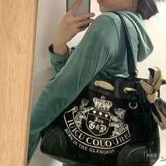 Futurecen Women Y2K Vintage Tote Bags Shopping Handbags Retro Chic Embroidery Velvet Shoulder Bag Ladies Luxury Large Capacity Bag