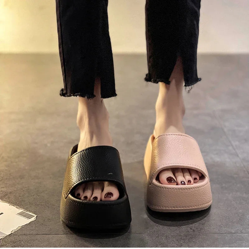 Summers Chunky Women Slippers Fashion Elegant Open Toe Platform Flats Soft Sole Slides Ladies Casaul Outdoor Beach Sandalias