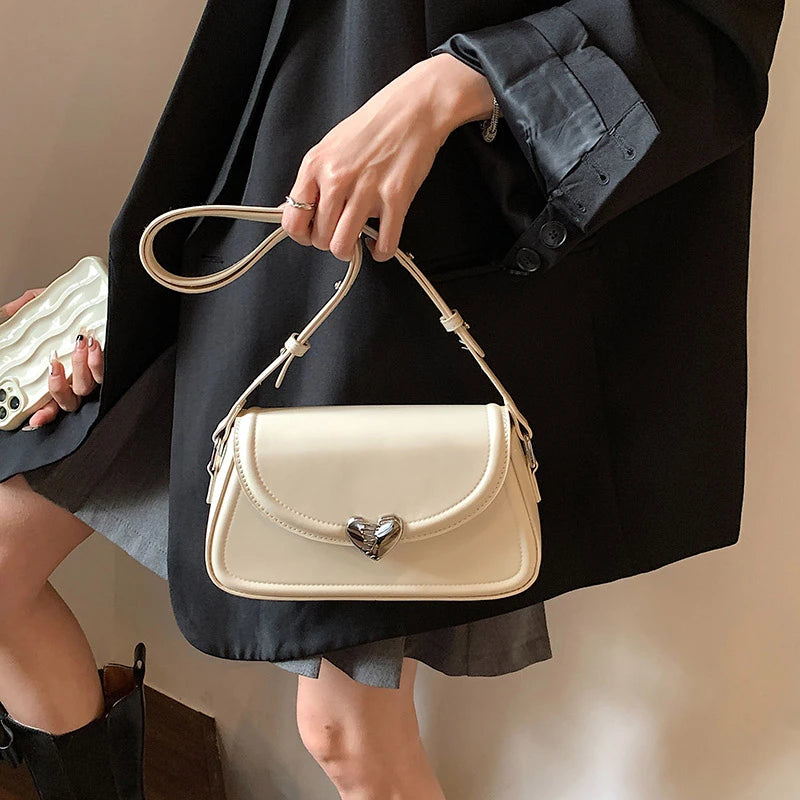 Maytrends Loving Heart Buckle Crossbody Bags For Women Luxury Designer Handbags Silver Color Small Shoulder Underarm Phone Bag